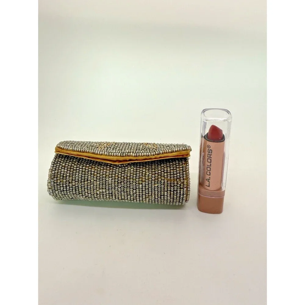 Vintage Beaded Lipstick Case Handmade Purse Holder, L.A. Colors Smitten Lipstick